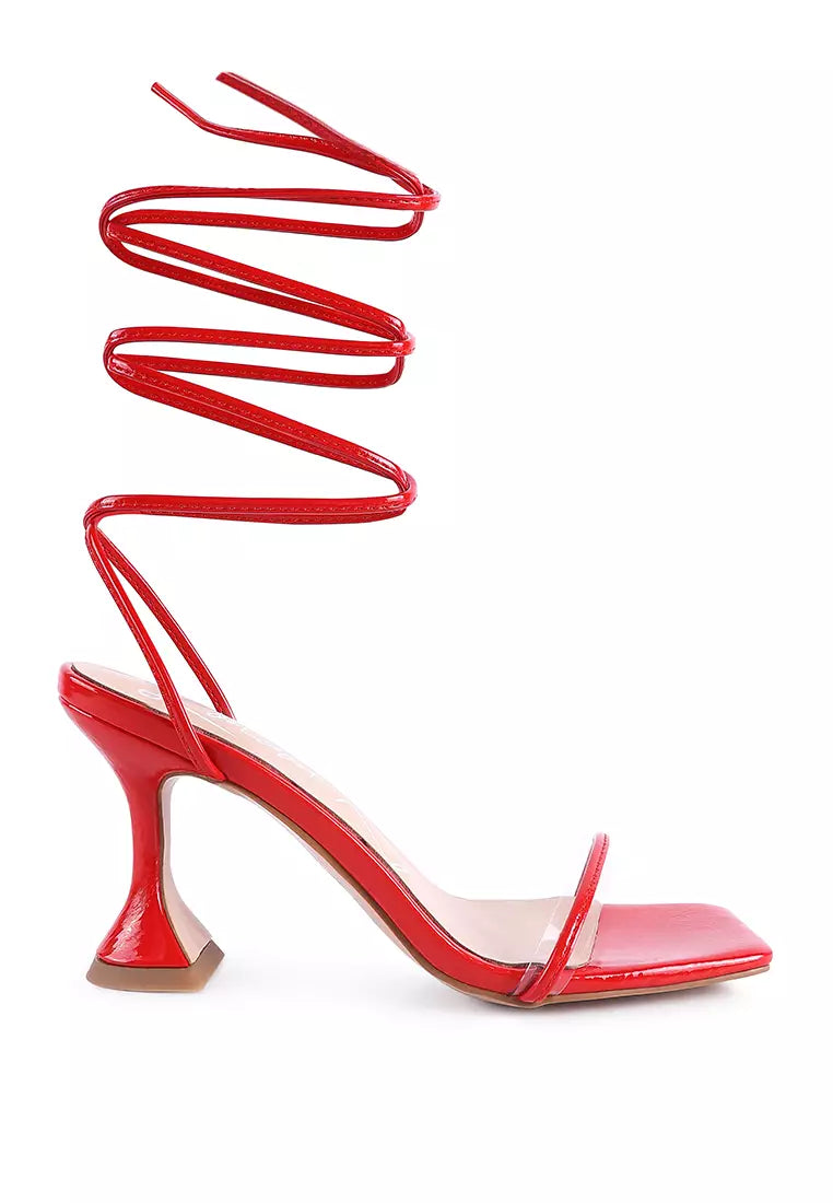 Red Spool Heeled Lace Up Sandal