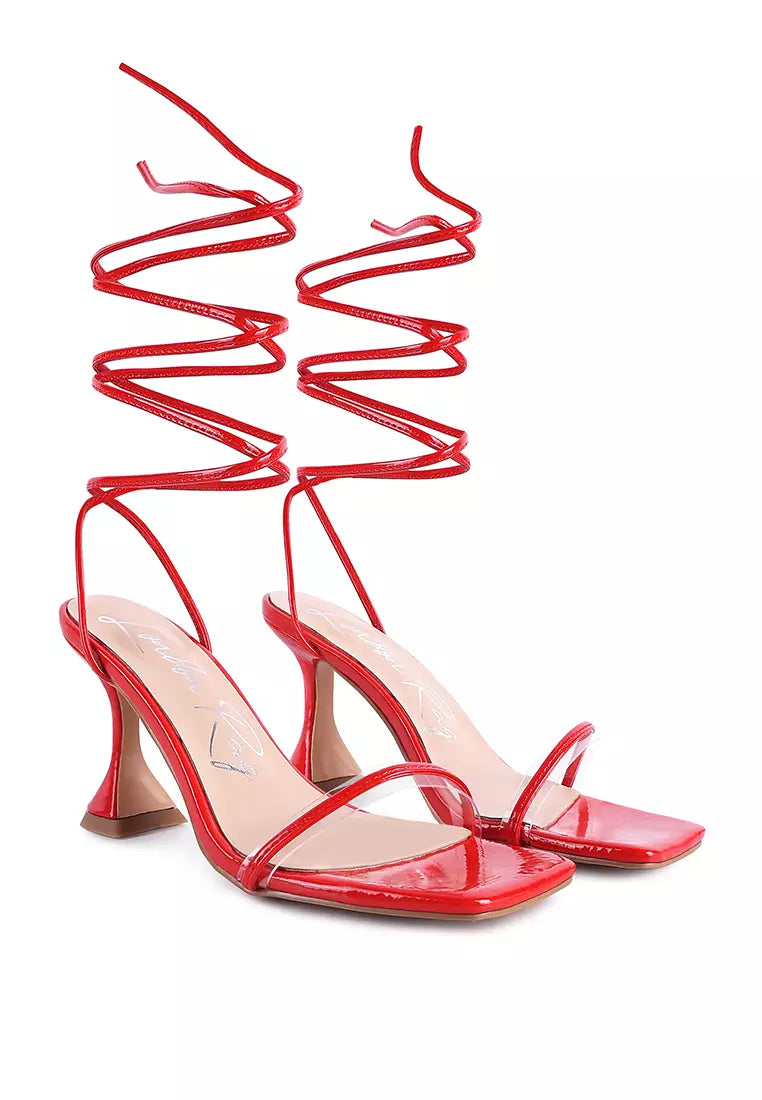 Red Spool Heeled Lace Up Sandal