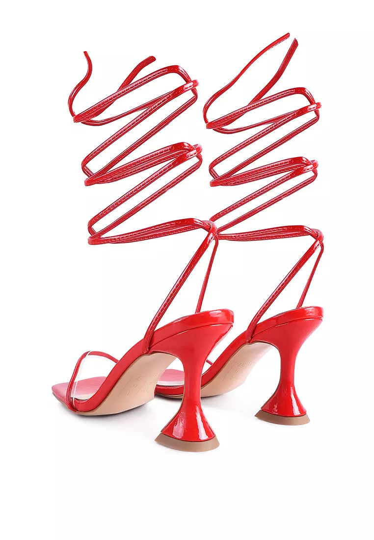 Red Spool Heeled Lace Up Sandal