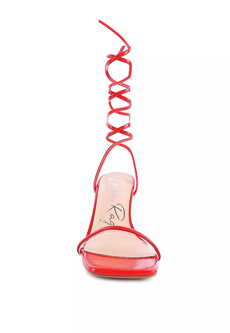 Red Spool Heeled Lace Up Sandal