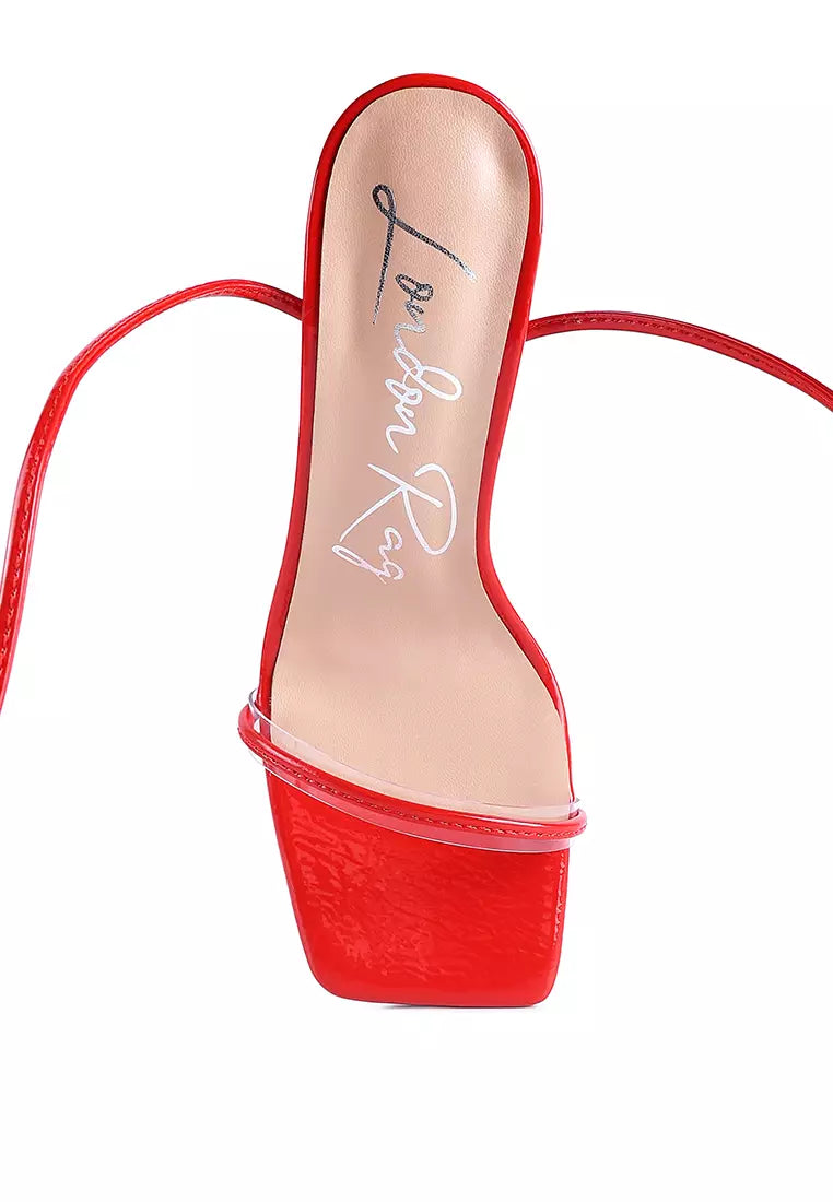 Red Spool Heeled Lace Up Sandal