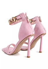 Pink Heeled Faux Suede Chain Strap Sandal