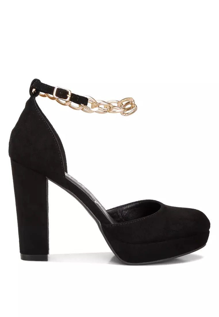 Black Ankle Strap Platform Heel Sandals