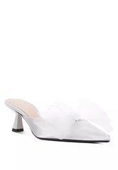 Silver Organza Bow Embellished Satin Mules