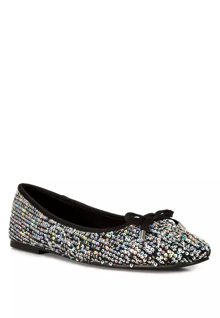 Black Sequin Embellished Ballet Flats