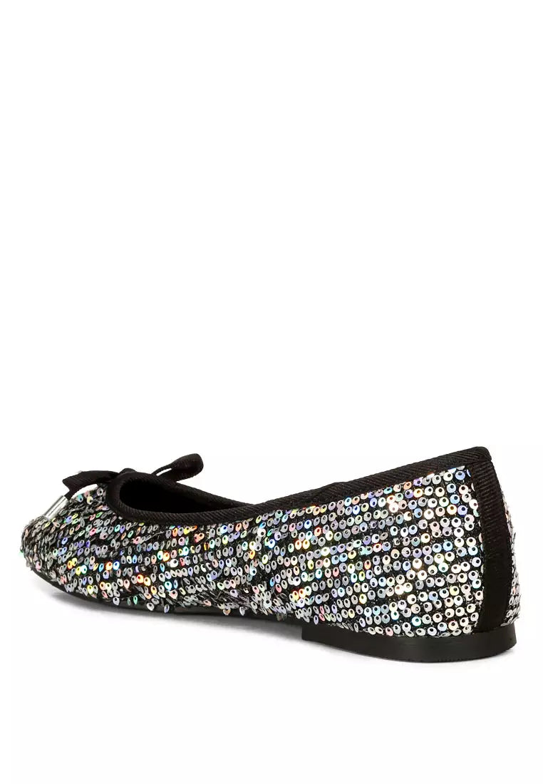 Black Sequin Embellished Ballet Flats