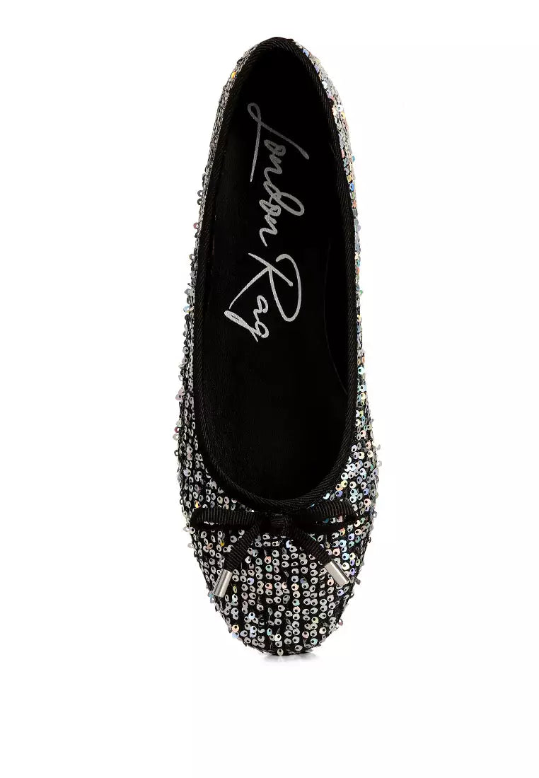 Black Sequin Embellished Ballet Flats