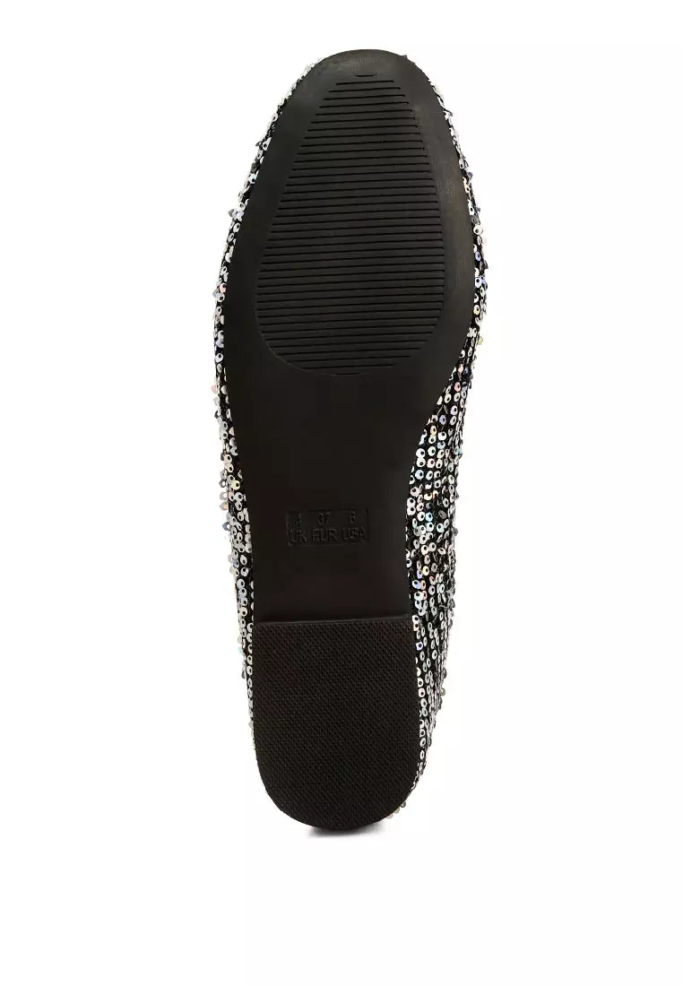 Black Sequin Embellished Ballet Flats