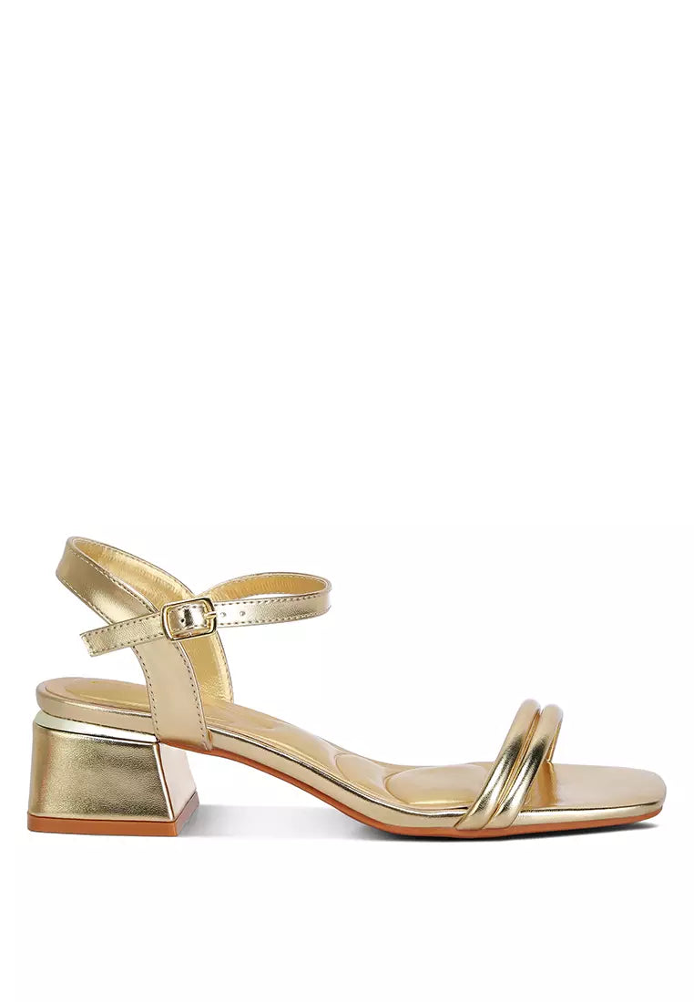 Gold Metallic Strap Block Heels