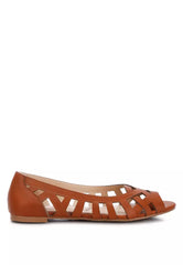 Tan Woven Peep Toe Flats