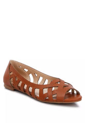 Tan Woven Peep Toe Flats