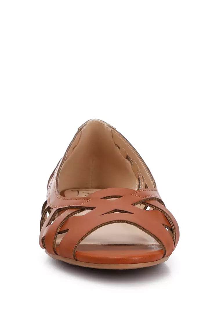 Tan Woven Peep Toe Flats