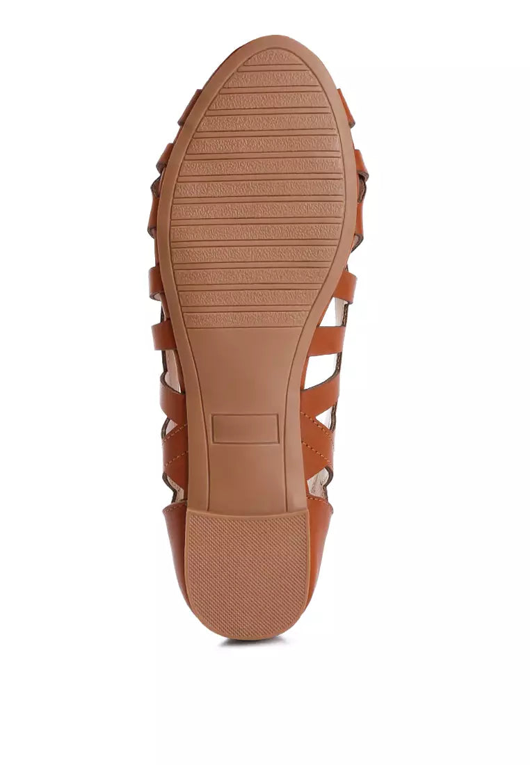 Tan Woven Peep Toe Flats