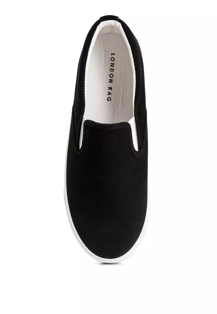 Black Faux Suede Slip On Sneakers