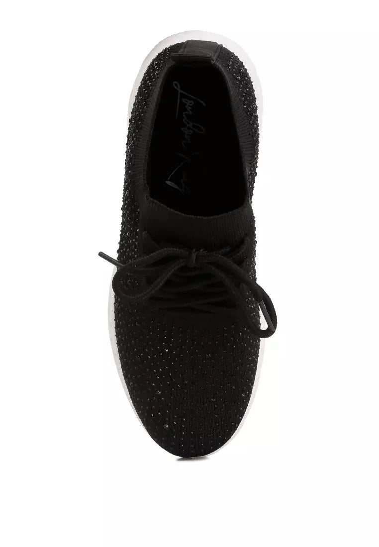 Black Stud Embellished Lace-Up Sneakers