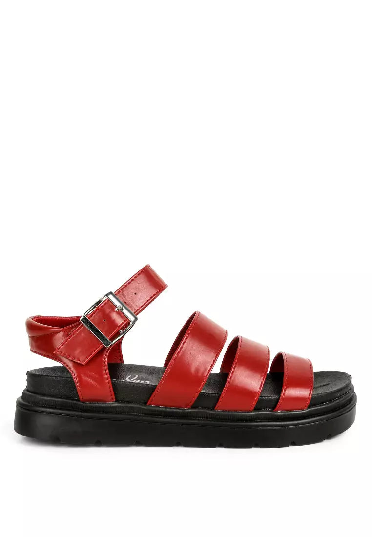 Burgundy Faux Leather Buckle Detail Sandals