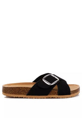 Black Buckle Slip-On Sandals