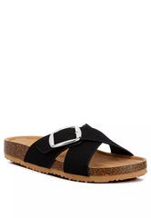 Black Buckle Slip-On Sandals