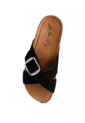 Black Buckle Slip-On Sandals