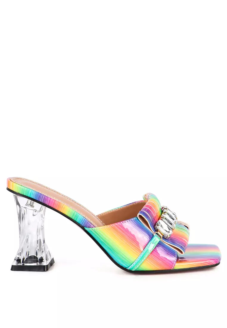 Rainbow Clear Heel Jewel Sandal