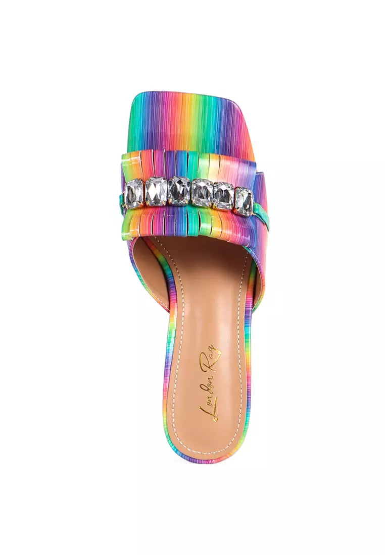 Rainbow Clear Heel Jewel Sandal