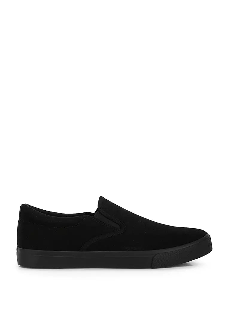 Black Faux Suede Slip On Sneakers