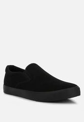 Black Faux Suede Slip On Sneakers