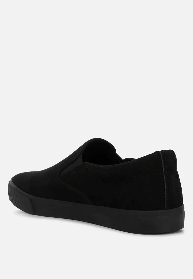 Black Faux Suede Slip On Sneakers