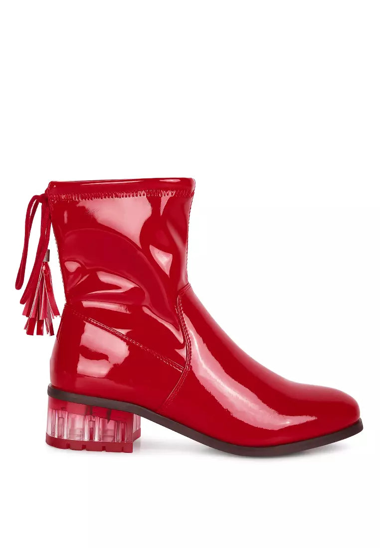 Red Tassels Detail Ankle Boots