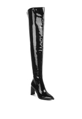 Black Patent PU Statement Block Heel Long Boots