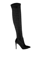 Black High Heel Knitted Long Boots