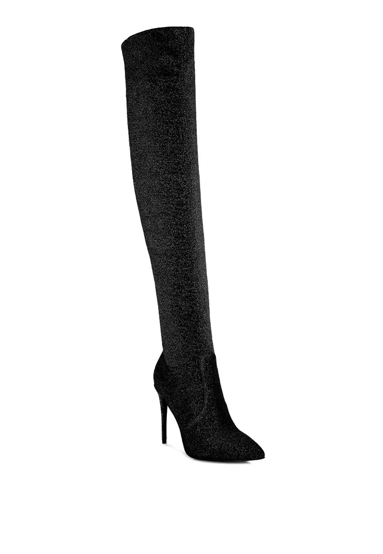 Black High Heel Knitted Long Boots