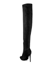 Black High Heel Knitted Long Boots