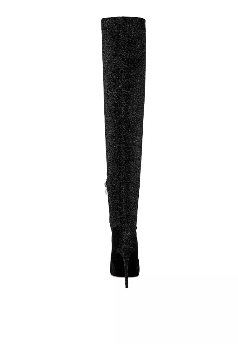 Black High Heel Knitted Long Boots