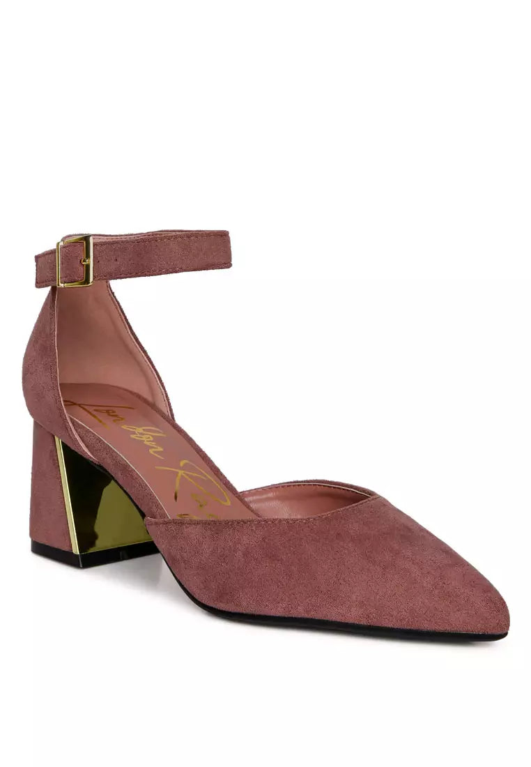 Blush Metallic Accent Angle Heeled Sandals