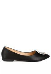 Brooch Detail Ballet Flats In Black