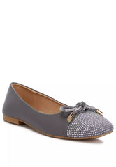 Grey Rhinestones Embellished Toe Cap Ballerinas