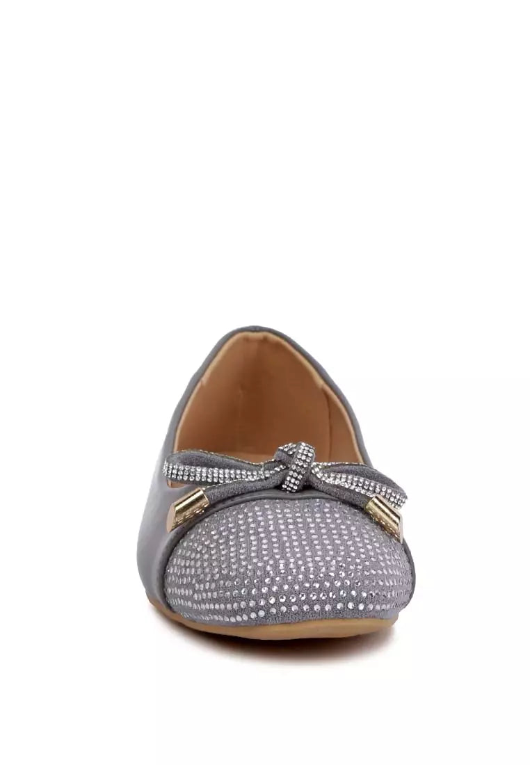 Grey Rhinestones Embellished Toe Cap Ballerinas