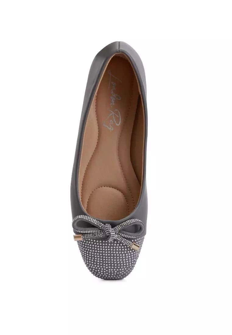 Grey Rhinestones Embellished Toe Cap Ballerinas