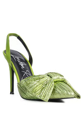 Green High Heeled Bow Slingback Sandals