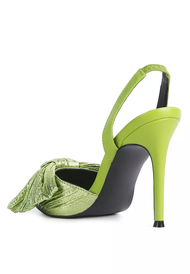 Green High Heeled Bow Slingback Sandals