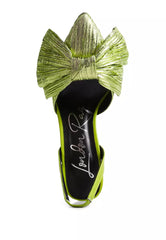 Green High Heeled Bow Slingback Sandals