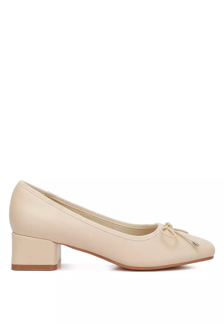 Beige Low Block Heel Ballerinas