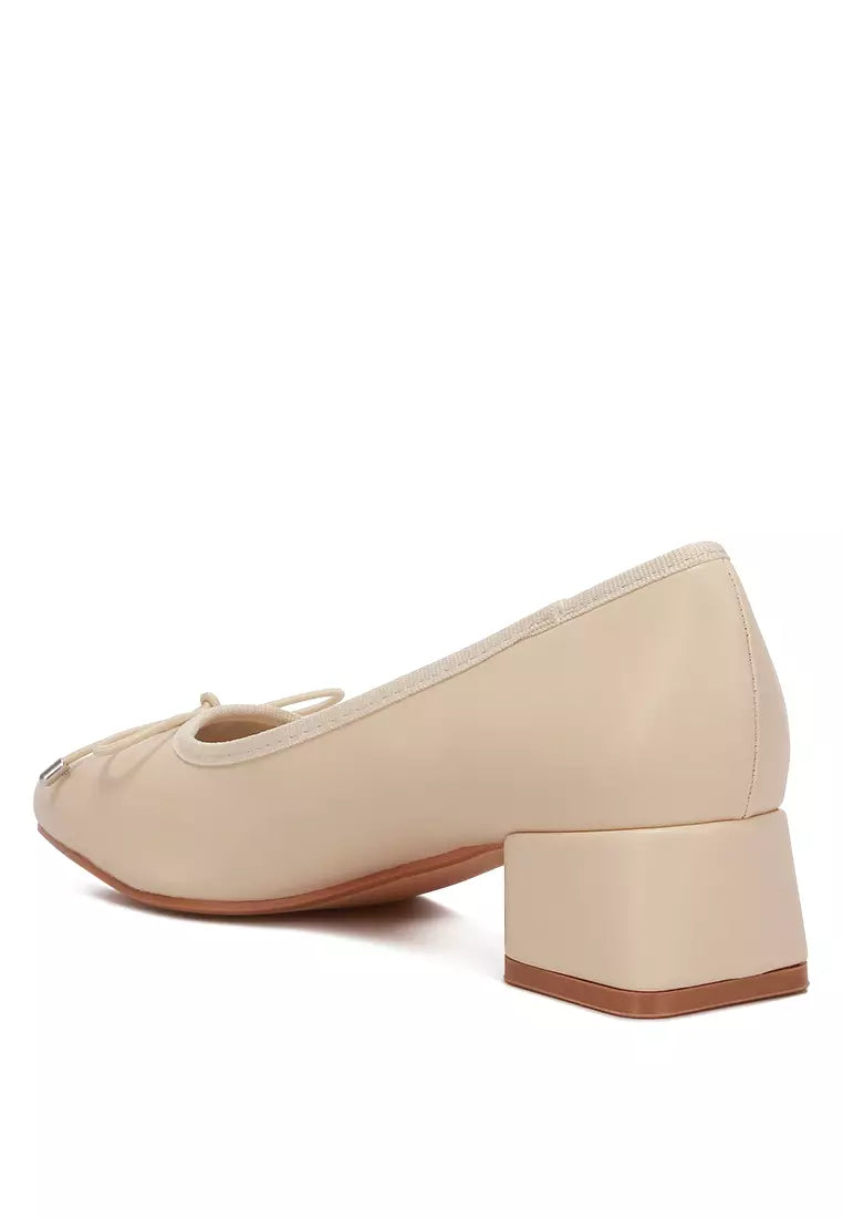 Beige Low Block Heel Ballerinas