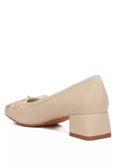 Beige Low Block Heel Ballerinas