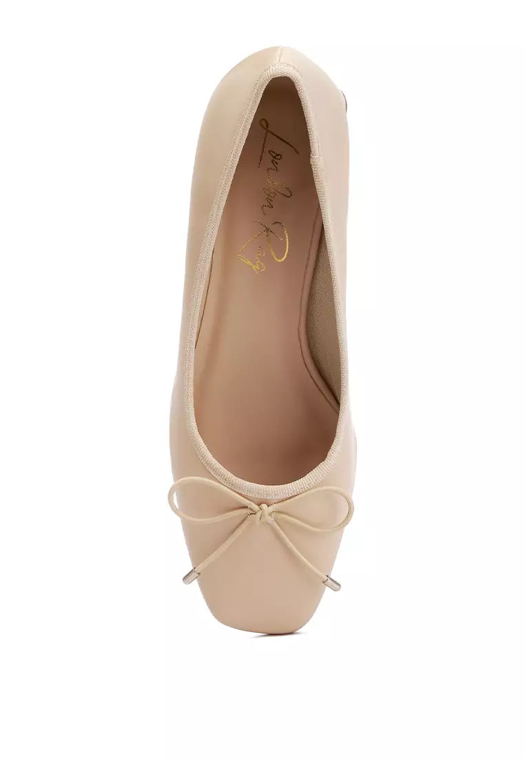 Beige Low Block Heel Ballerinas