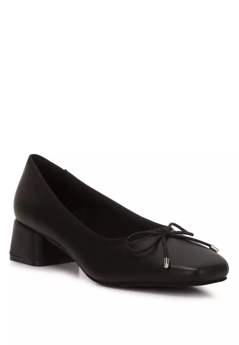 Black Low Block Heel Ballerinas