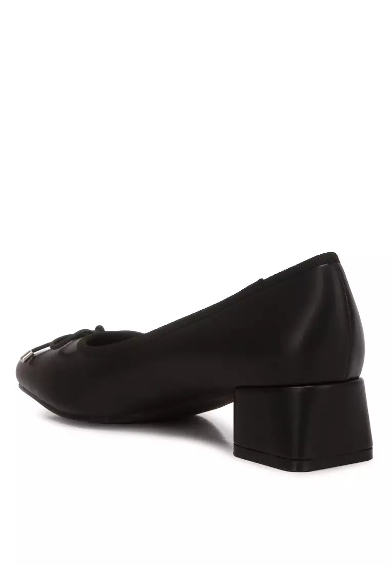 Black Low Block Heel Ballerinas