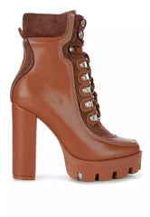 High Heel Lace-Up Biker Boot in tan brown