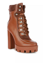 High Heel Lace-Up Biker Boot in tan brown